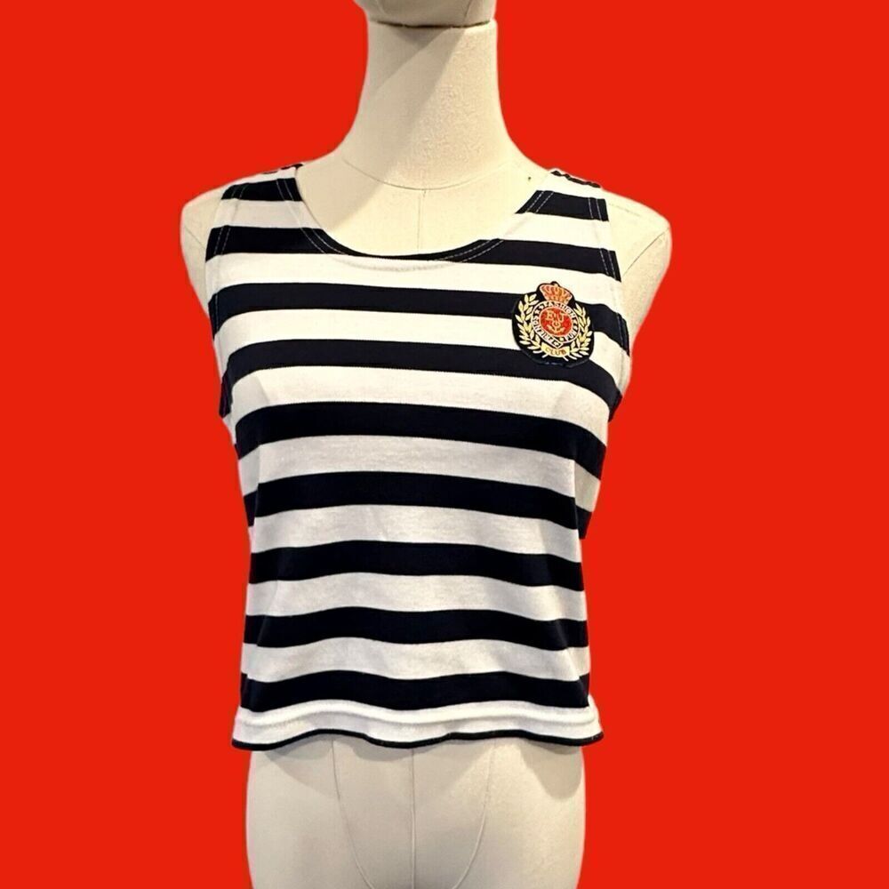 EJ Gitano Eva Joia Rene Dabah Vintage 80's Navy Blue White Tank Top Shirt L - Picture 2 of 11